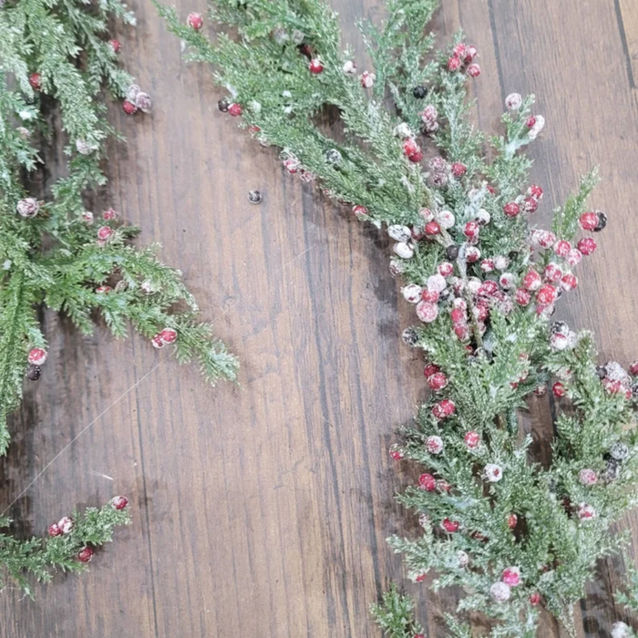 6 Foot Frosted Cedar & Red Berries Garland