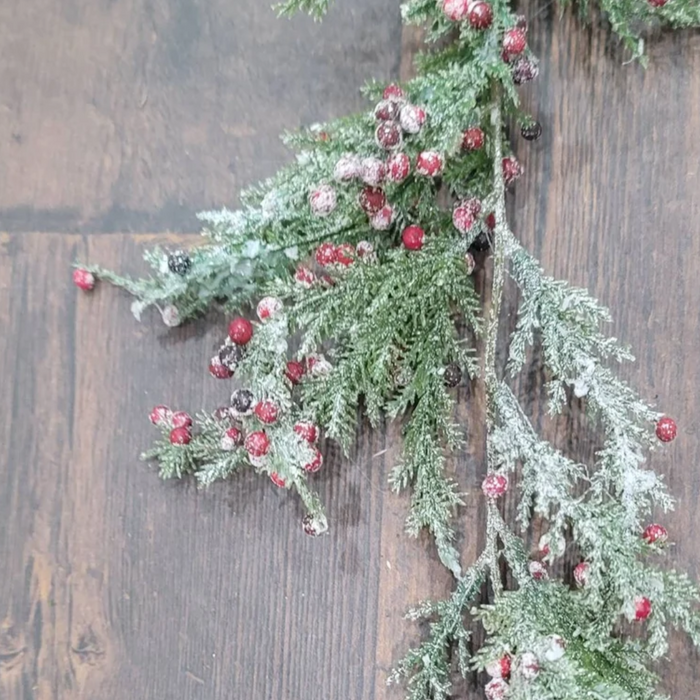 6 Foot Frosted Cedar & Red Berries Garland