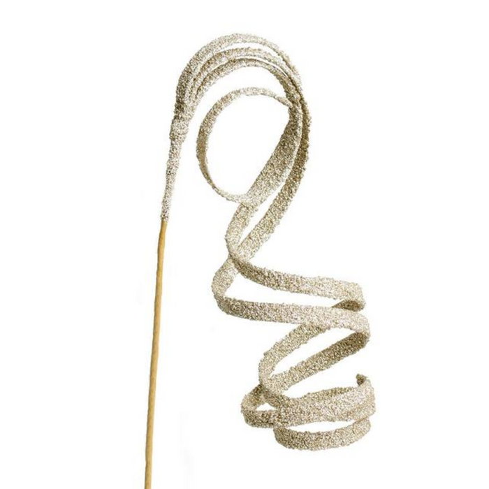 26" Champagne Glittered Curly Stem