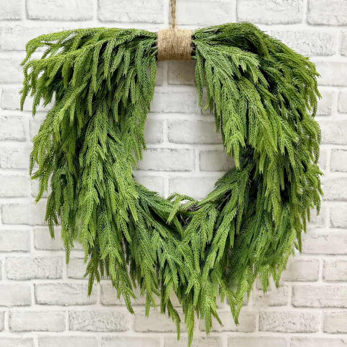 24" Fresh Touch Norfolk Island Pine Heart Shaped Wreath