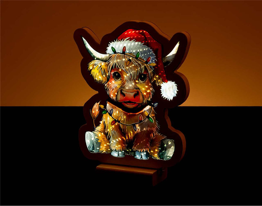 8.5" Xmas Highland Cow Infinity Light
