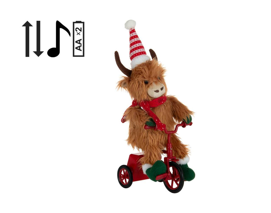 18" Singing/Cycling Highland Xmas Cow