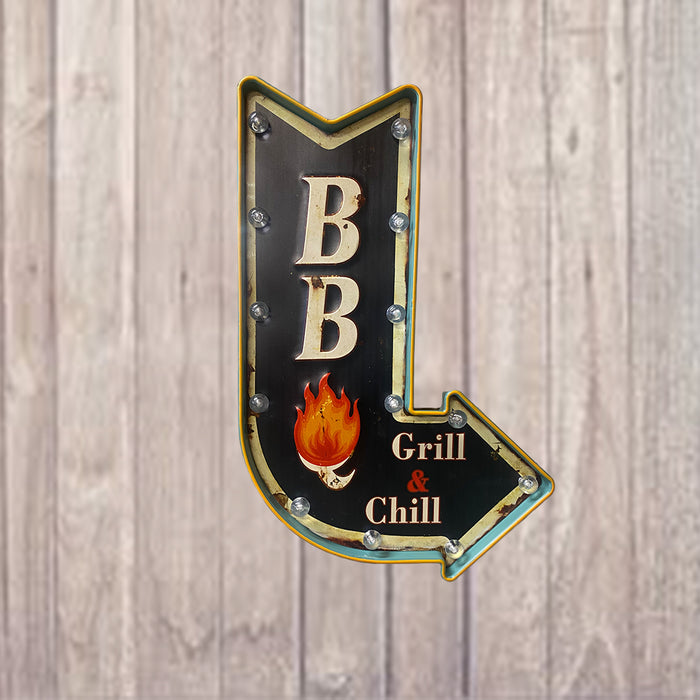 Metal Light Up Sign - "BBQ Chill & Grill"