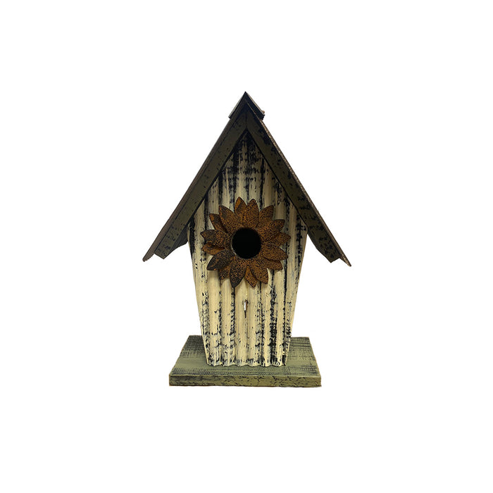 9" Rustic Birdhouse - Green/Cream