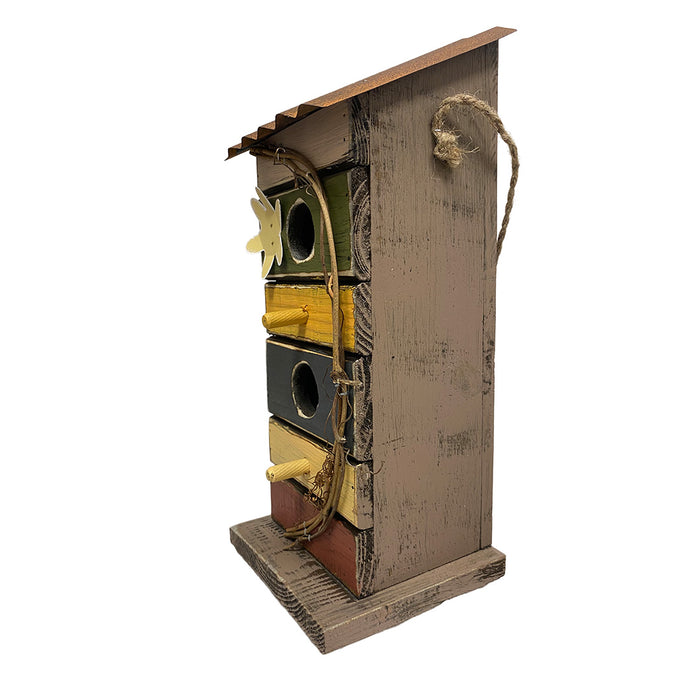 13" Rustic Double Birdhouse - Multicolour