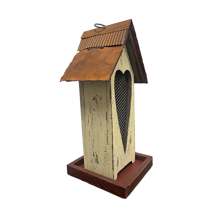 13.5" Rustic Heart Birdfeeder - Cream