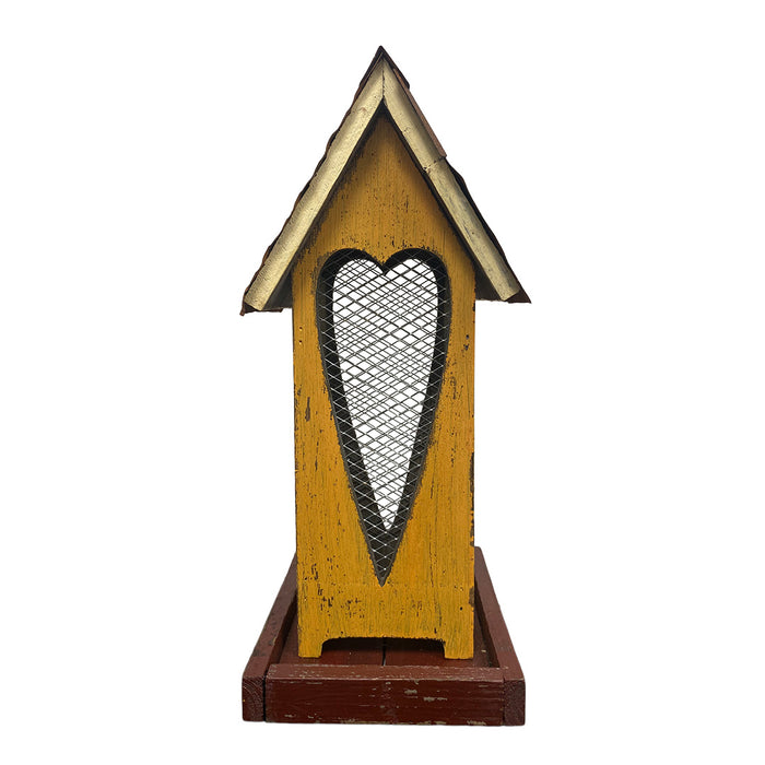 13.5" Rustic Heart Birdfeeder - Yellow