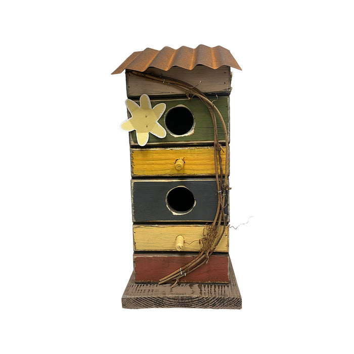 13" Rustic Double Birdhouse - Multicolour