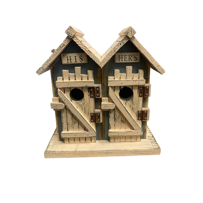 15" Rustic His & Hers Birdhouse - Blue