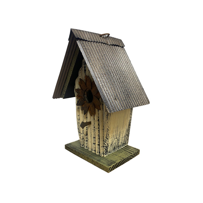9" Rustic Birdhouse - Green/Cream
