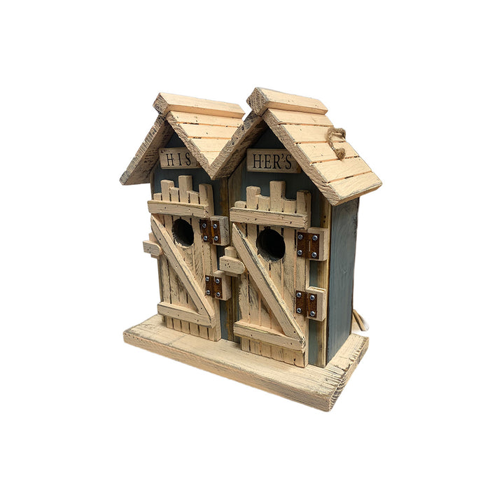 15" Rustic His & Hers Birdhouse - Blue