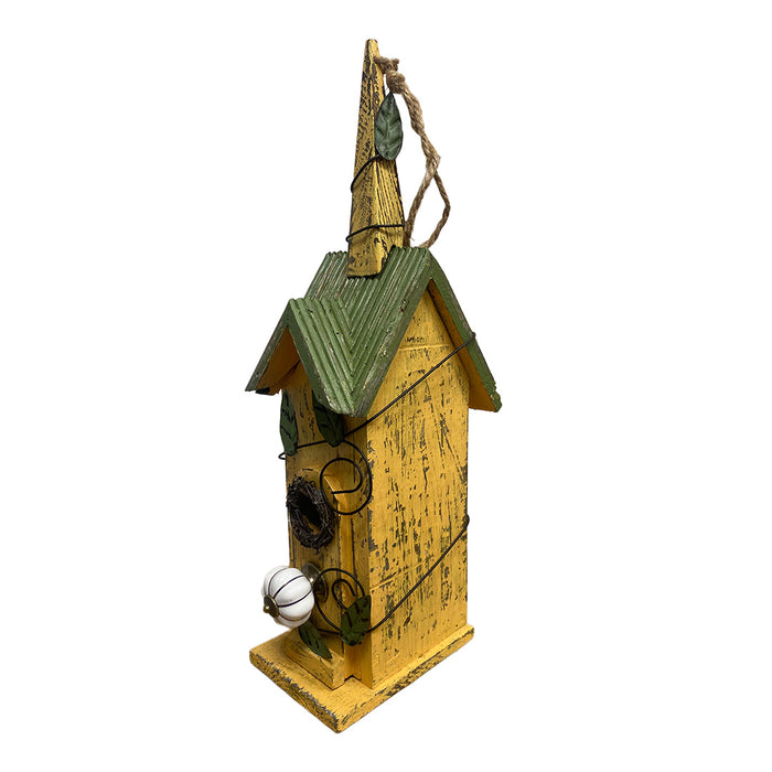 14" Rustic Yellow Birdhouse with Vines