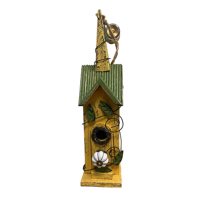 14" Rustic Yellow Birdhouse with Vines
