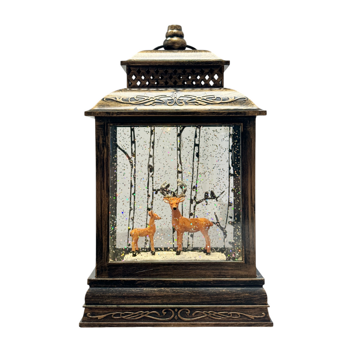 LED Bronze Water Lantern w/Reindeer