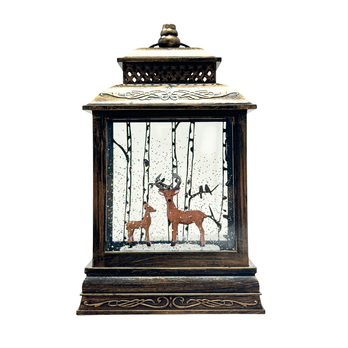 LED Bronze Water Lantern w/Reindeer