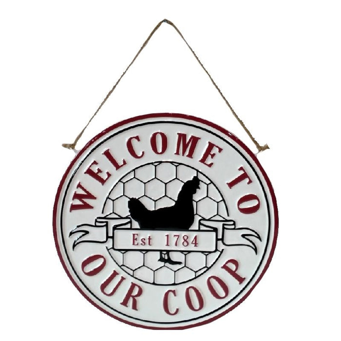 Welcome to Our Coop Enamel Sign - Berry Hill - Country Living Products