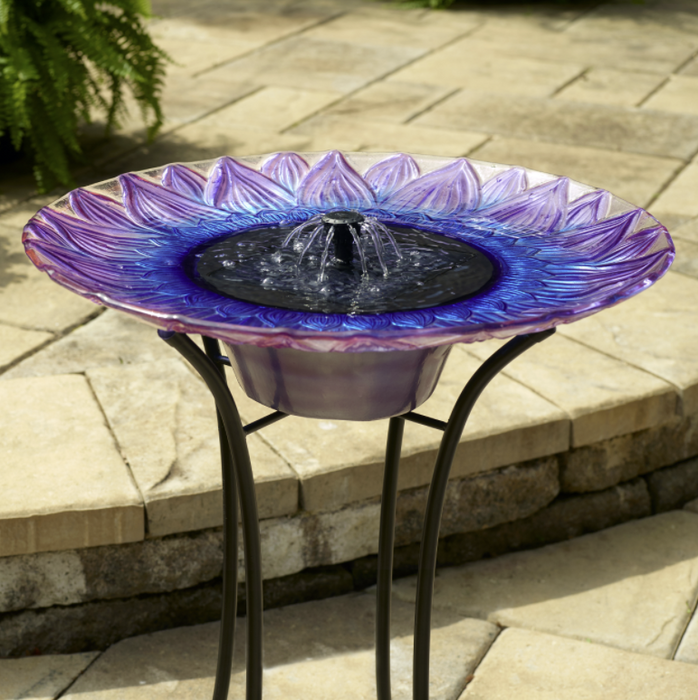 Bell Flower Glass Solar Birdbath - Berry Hill - Country Living Products