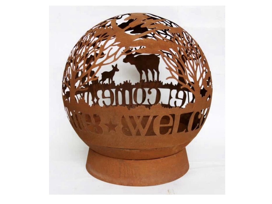 Rustic Iron Fire Pit Globe - Moose - 24x20 - Berry Hill - Country Living Products